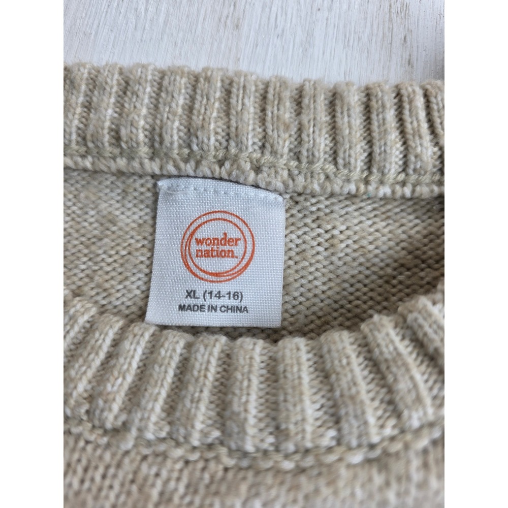 Wonder Nation Kids XL 14-16 Teddy Bear Knit Sweater Beige Oatmeal Cottagecore - Picture 2 of 6